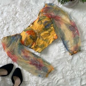 ROSE VELVET Mesh Print Elbow Sleeve Top – Size Small